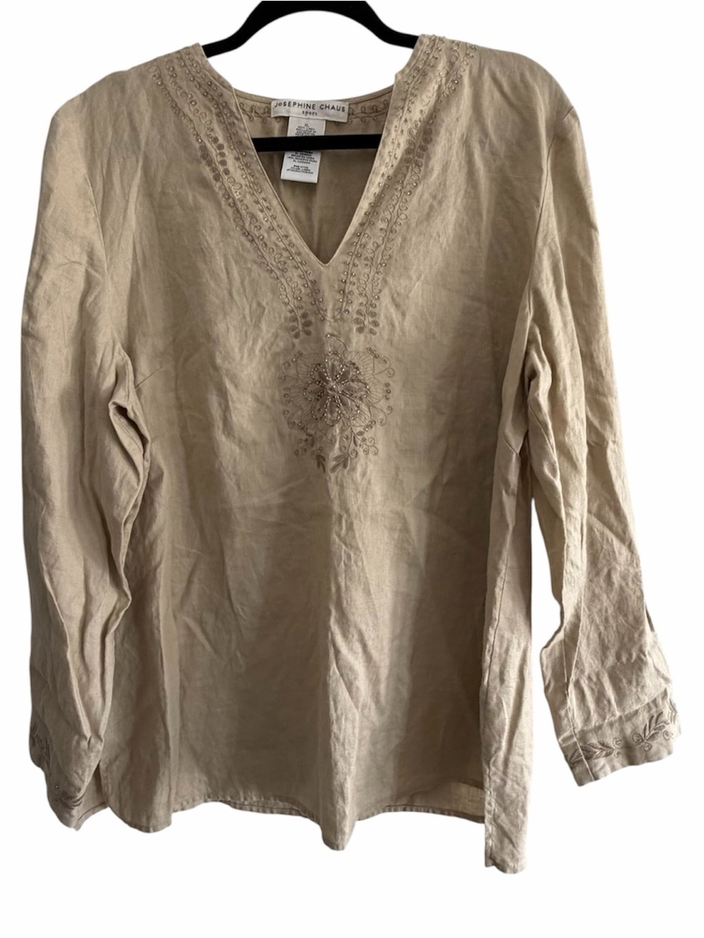 Josephine Chaus Linen Embroidered Beaded Boho Tunic Top XL